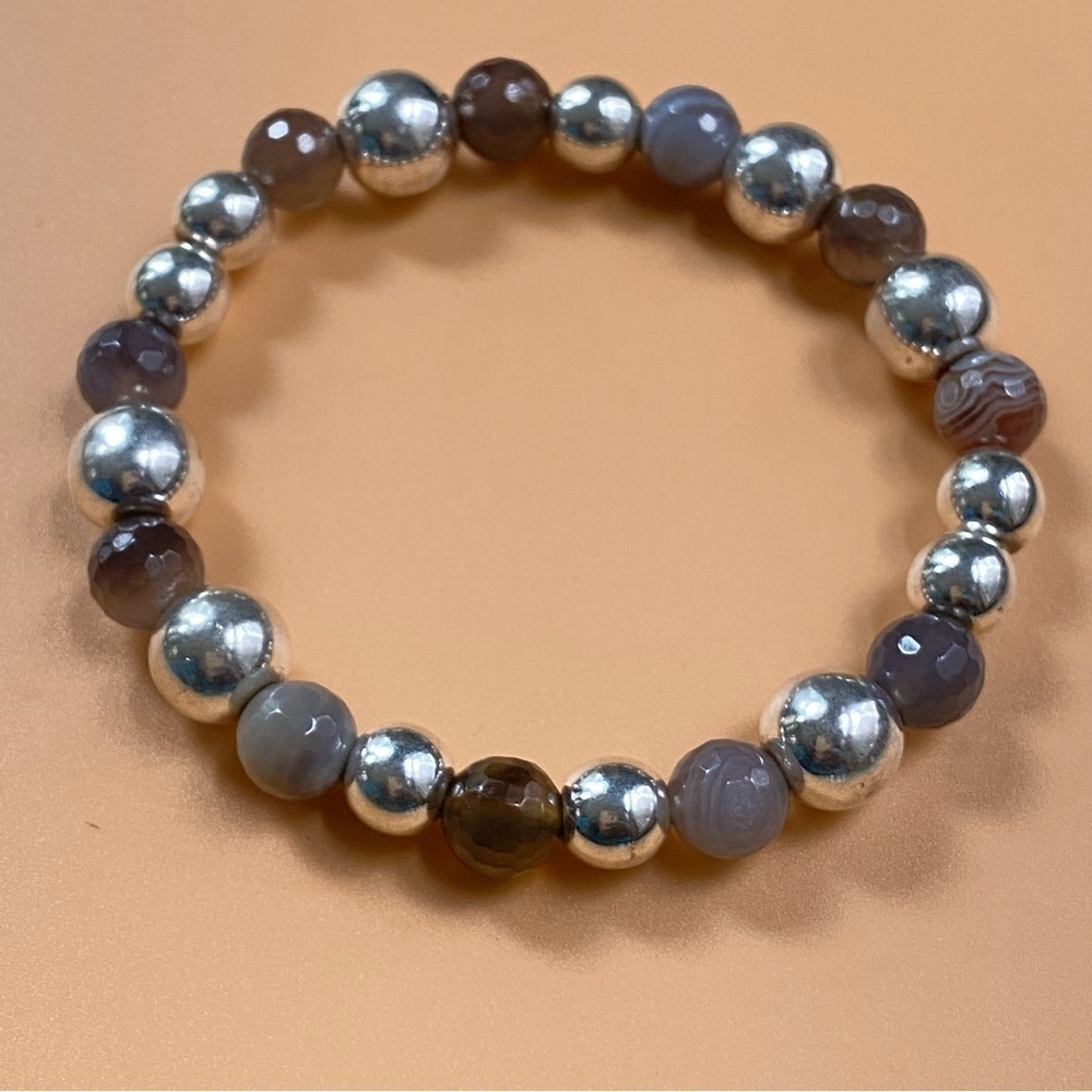 Botswana Agate and Hematite Stretchy Bracelet